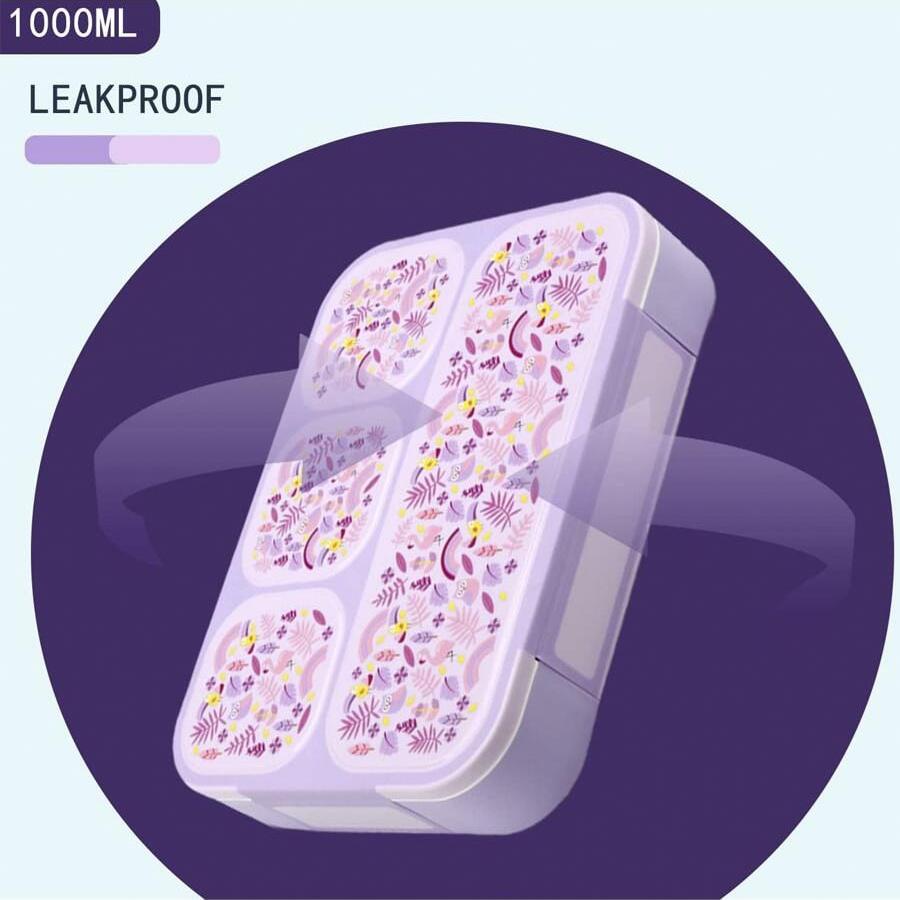 Bento Boxen 33.8oz Tragbare Lunchbox mit Deckel 4-Fach Lunchbehälter Musterdesign Lebensmittelbehälter für Büro Schule