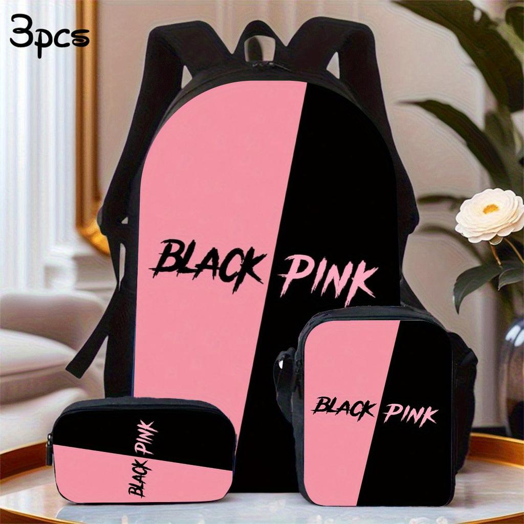 3pcs Summer Essential KPOP Backpack Set includes a large-capacity backpack, a pencil case, and a zippered crossbody bag with adj