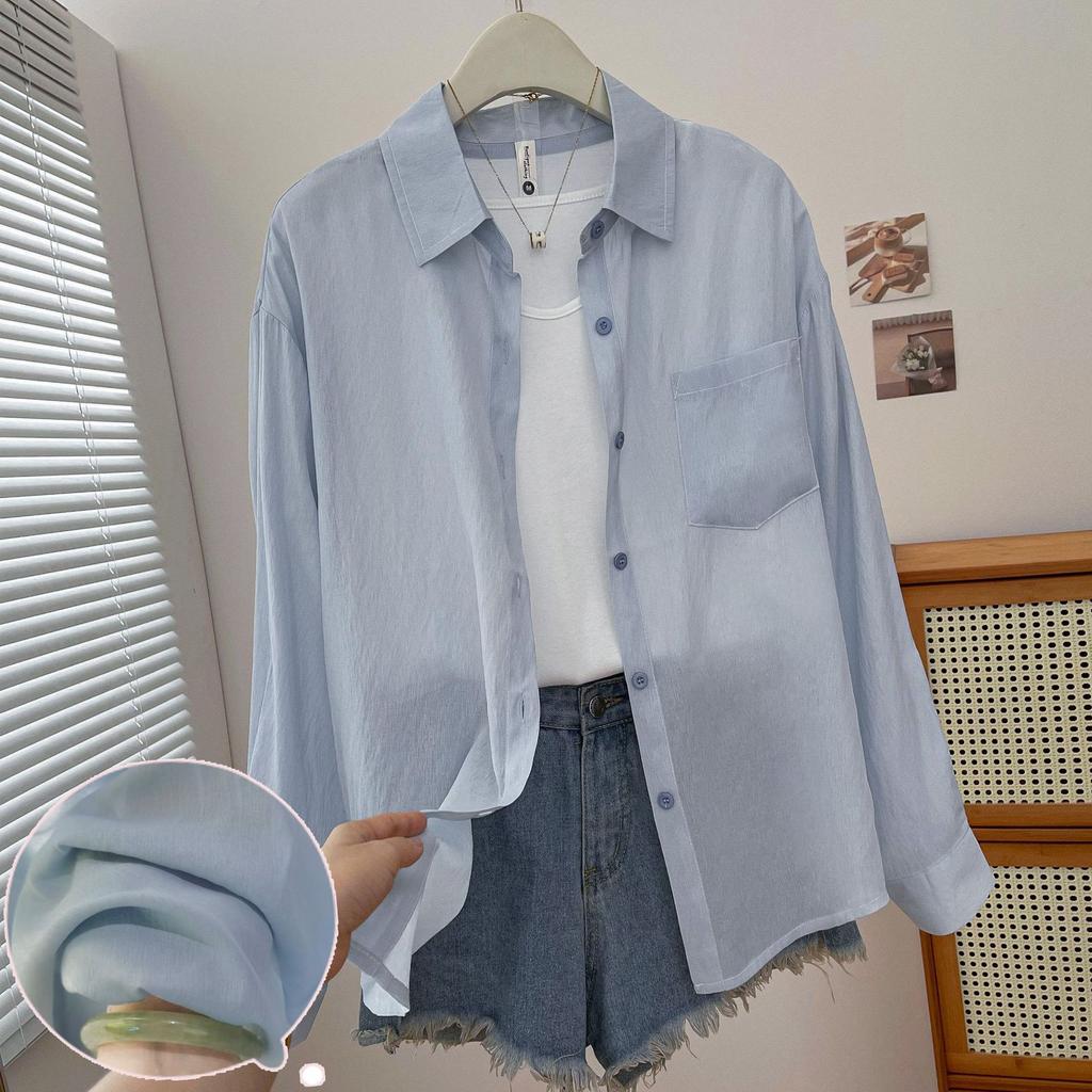 New Korean Simple and Breathable Design Slightly Transparent Shirt, Light and Loose Casual Lazy Style Shirt In Summer