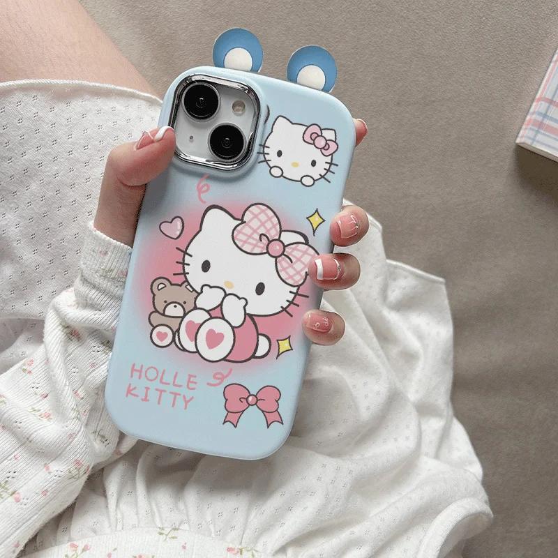 3D Bowknot Hello Kitty Ears Cover For Samsung Galaxy S25 S24 S23 S22 Plus Ultra S24 FE Note 20 A52 A35 A15 A25 A32 5G Phone Case