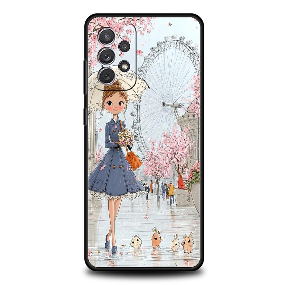 Cartoon-Mädchen-Handyhülle für Samsung Galaxy A55 A35 A15 A14 A13 A25 A54 A51 A71 A72 A73 A32 A52 A41 5G Weiche TPU-Schale Fundas Taschen