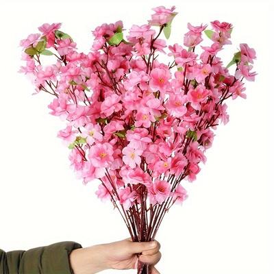 10pcs/lots Artificial Flower Peach Blossom Landscape Peach Blossom Branch Artificial Plum Branch Wedding Home Decoration Fake Flower Silk Flower
