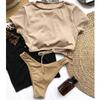 New European and American Women's Split Sexy Solid Color Stripe Bikini