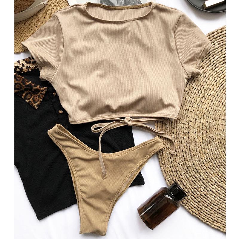 New European and American Women's Split Sexy Solid Color Stripe Bikini