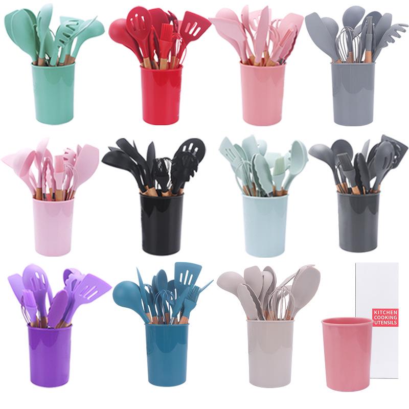 11-Piece Silicone Kitchenware Set with Wooden Handles, Non-stick Cooking Tools and Spatula Set