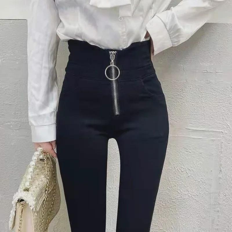 G Plus Women's Velvet Black High Waist Leggings - 2024 Autumn/Winter Collection