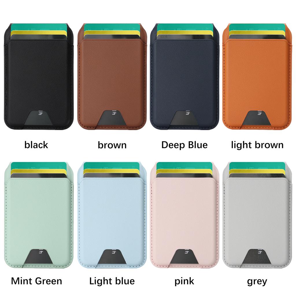 MagneticCard Holder Stand Leather Phone Back Wallet with Rotating Hinge Detachable Kickstand for iPhone Stick-on Desktop Stand for Credit Cards