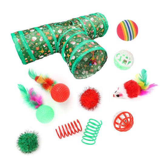 

1 Набор Рождественские Кошачьи Игрушки Кошачий Тоннель Погремушка Мяч Плюшевые Мыши Складная Трехсторонняя Труба Игрушка Интерактивные Игрушки для Игры и Жевания для Домашних Кошек и Котят Праздничные 1