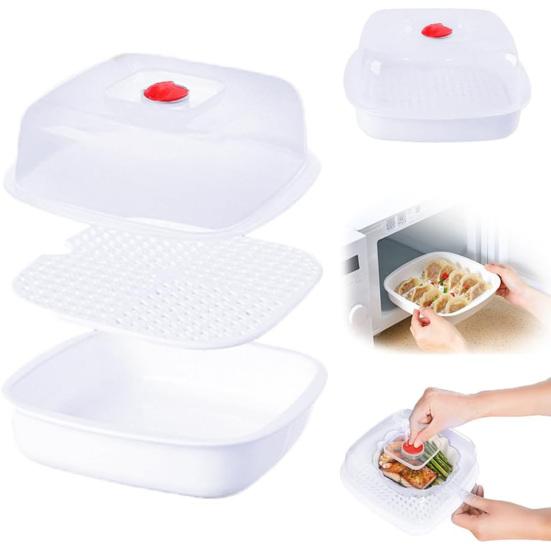 Vegetable Steamer Box Stackable Design Steaming Tray with Lid Microwave