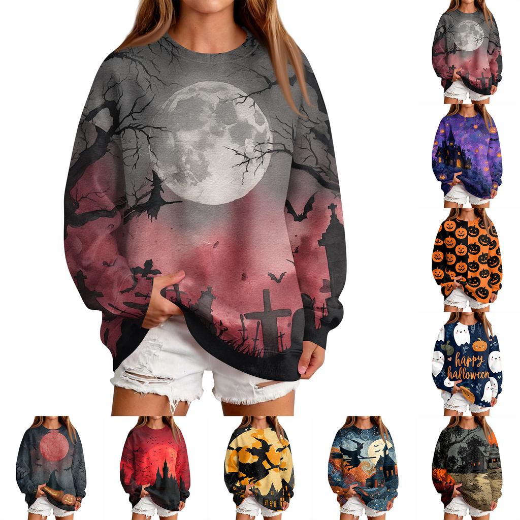 Women's Fashion Casual Halloween Print Round Neck Sweatshirt