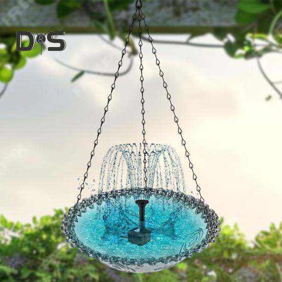 Hanging Birds Bath with Solar Fountain Pump Outdoor Garden Hummingbird Feeder Tray Solar Power Water Fountain Birdbath Bowl for Outside