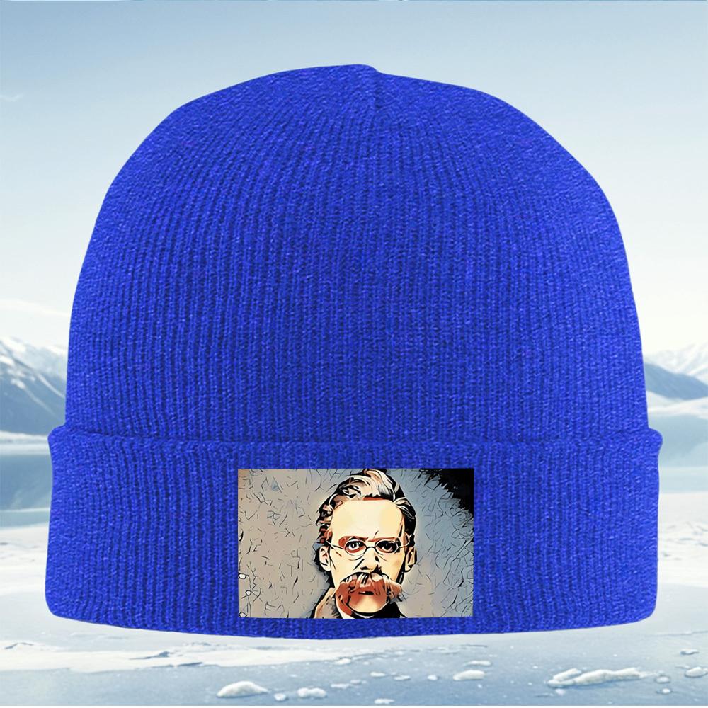 Man glasses mustache portrait art Men Women Unisex Knitted Hat Beanie Pullover Cap Winter Thermal Warm Christmas Outdoor Cycling