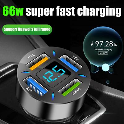 66W 4 Ports Fast Charging PD QC3.0 USB C Car Phone Charger Adapter For Iphone 14 13 12 Samsung Huawei Xiaomi Car Quick Charger