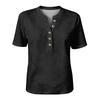 Women’s Cotton Linen Henley Neck Short Sleeve Shirt with Button Placket Solid Pattern Relaxed Fit Casual Blouse Top