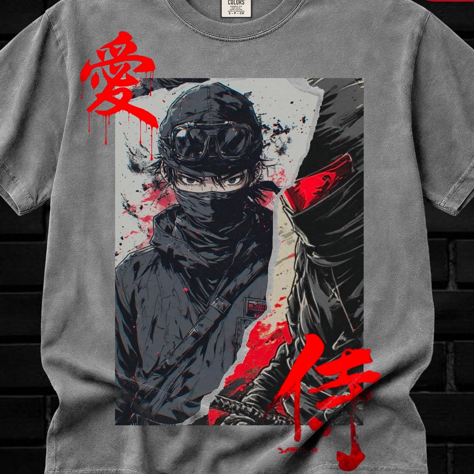 Anime Graphic Tee, Samurai Shadow, Washed Anime tee, Manga shirt, Anime Fan Gift, Vintage anime shirt, Japanese graphic Oversized tee M