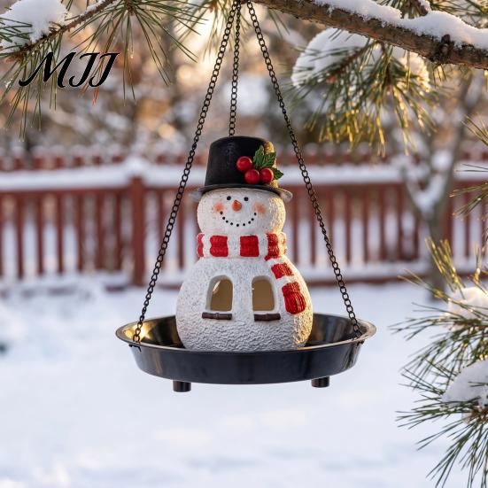 Holiday Outdoor Ornament Christmas Snowman Bird Feeder, Hanging Decorative Feeding Porch Tree Feeder Station for Wild Birds, Festive Garden