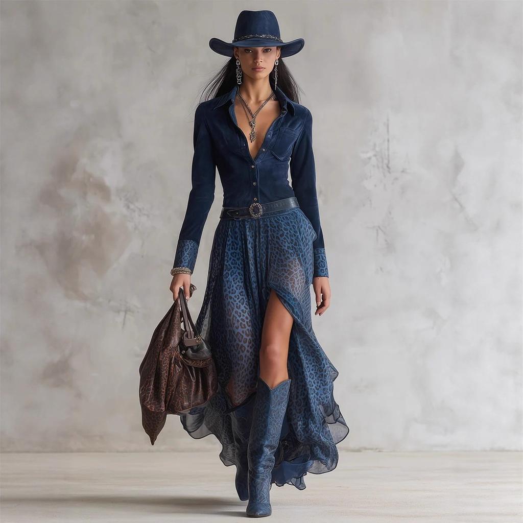 Cross-border Europe, America, Amazon Lndependent Station, New Autumn and Winter Deerskin Velvet Splicing Chiffon Long Dress