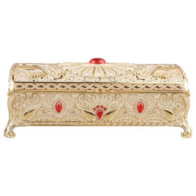 Vintage Jewelry Box Carved Elegant Gold Colorfast Alloy Soft Velvet Lining Trinket Storage Box for