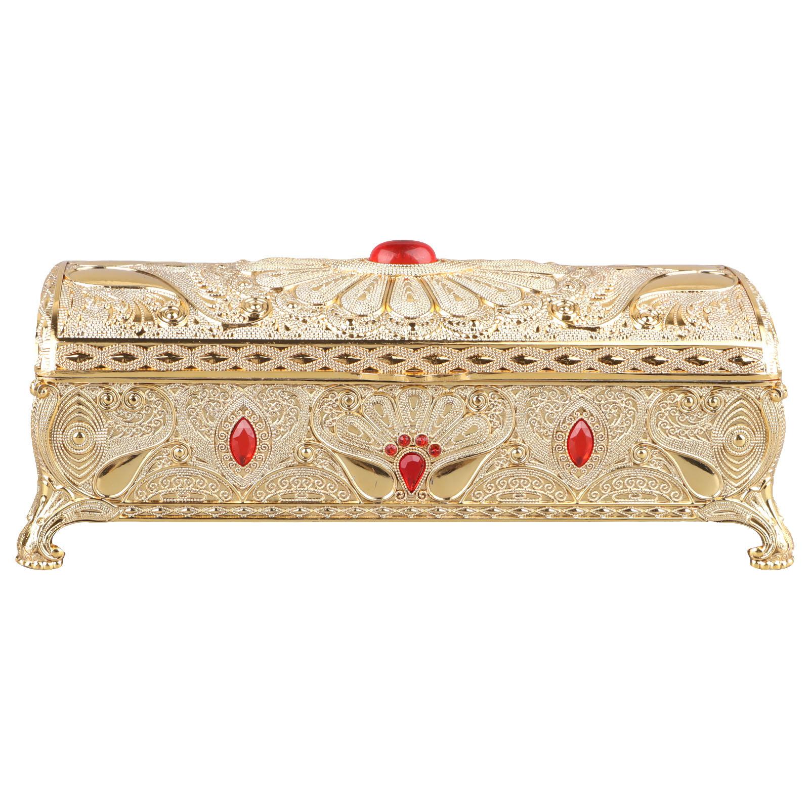 

Vintage Jewelry Box Carved Elegant Gold Colorfast Alloy Soft Velvet Lining Trinket Storage Box for