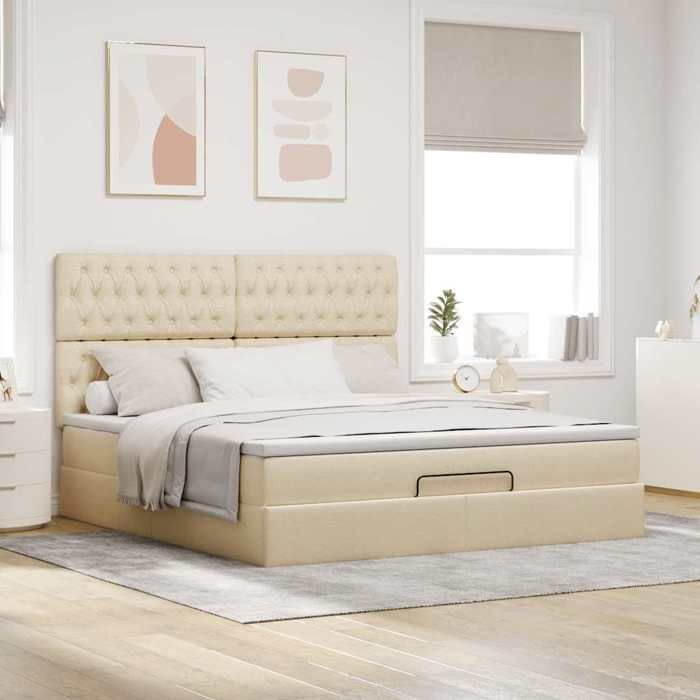 Maison Exclusive - Ottoman Bed Frame with Cream Mattress 180x200 Cm Fabric