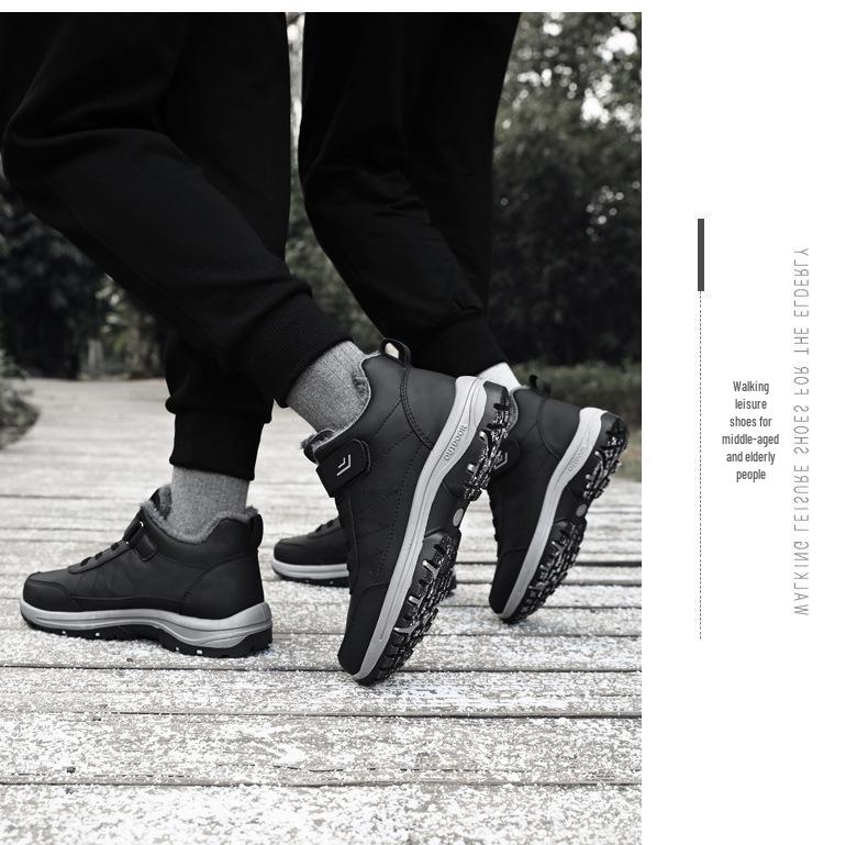 Men's and Women's Winter Velvet Lined Cotton Boots - Big Size Velcro Snow Shoes for Outdoors