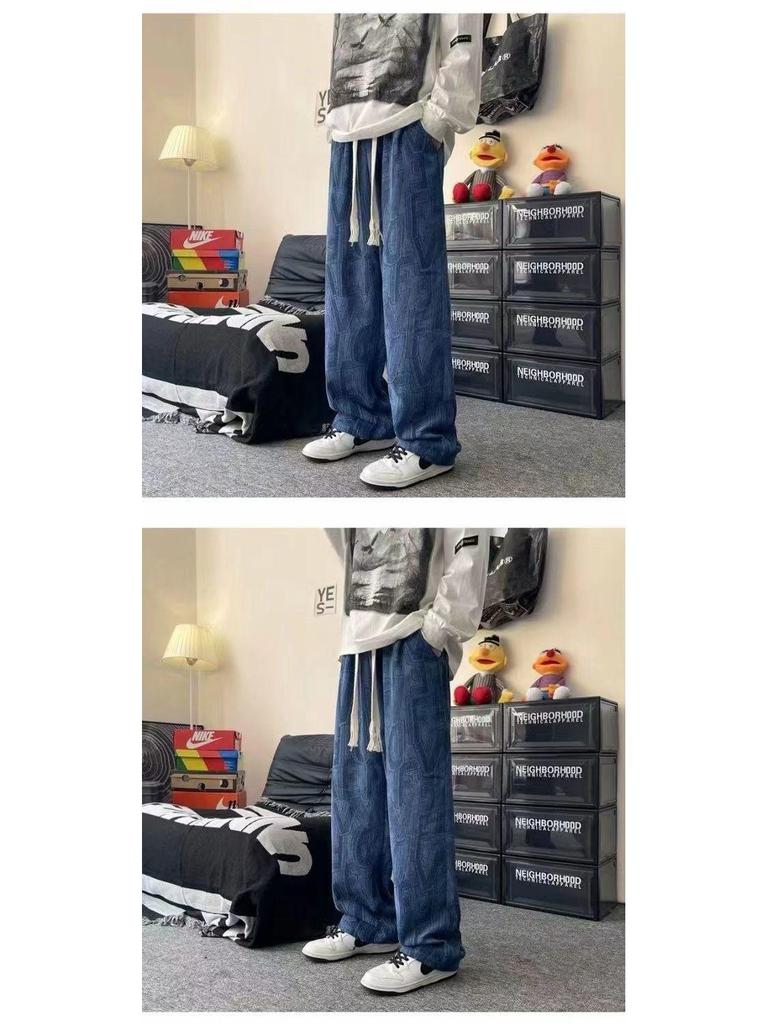 Herren Kordhose mit Allover-Print, weitem Bein - Trendiger Casual Hong Kong Stil