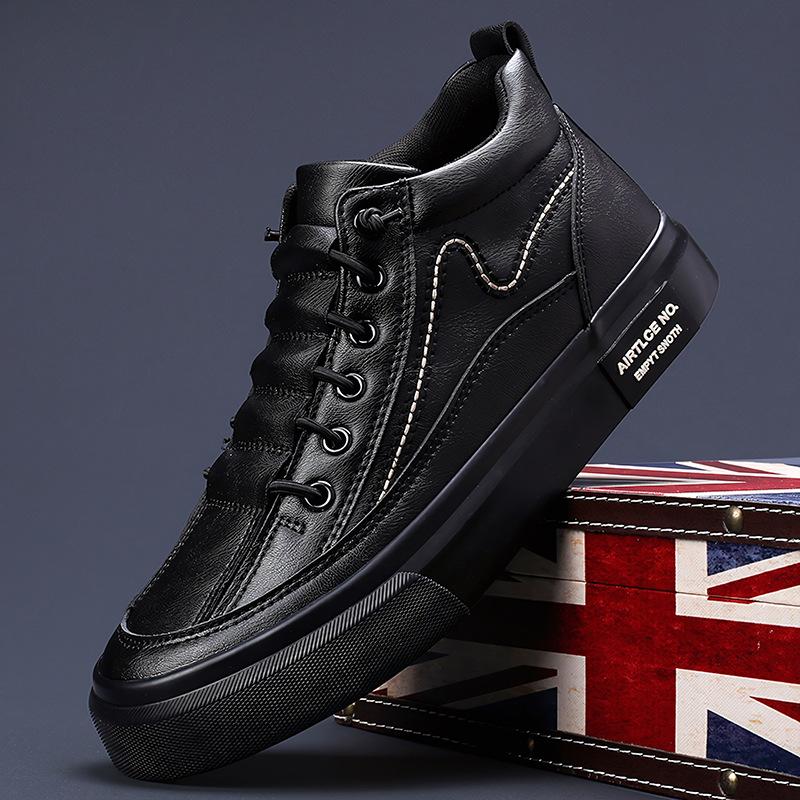 New Spring Men's Shoes Korean Style Trendy Niche Casual Men's Leather Shoes Fashionable High Top Elastic Straps Men's Shoes