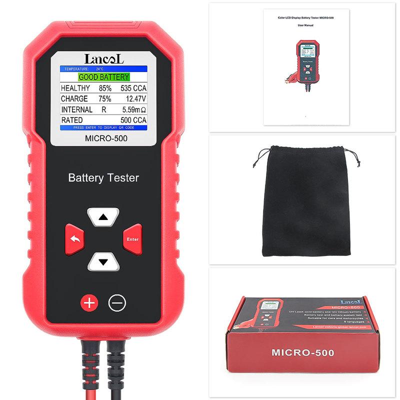 Lancol Micro 500 For 12V&24V Car Battery Tester 40-3000 CCA Lithium Lead Acid Load Test Cranking Charging Test Battery Analyzer
