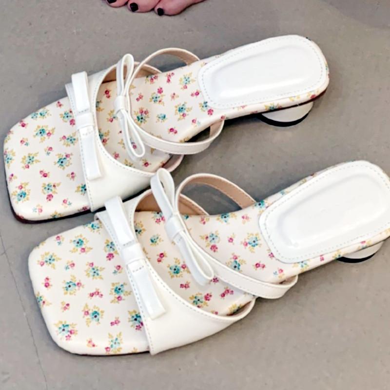 Fashion Fashion Square Toe Bow Women High Heeled Sandals Elegant Wedges Non-slip Women Sandals Summer Comfort Open Toe Slide Sandals