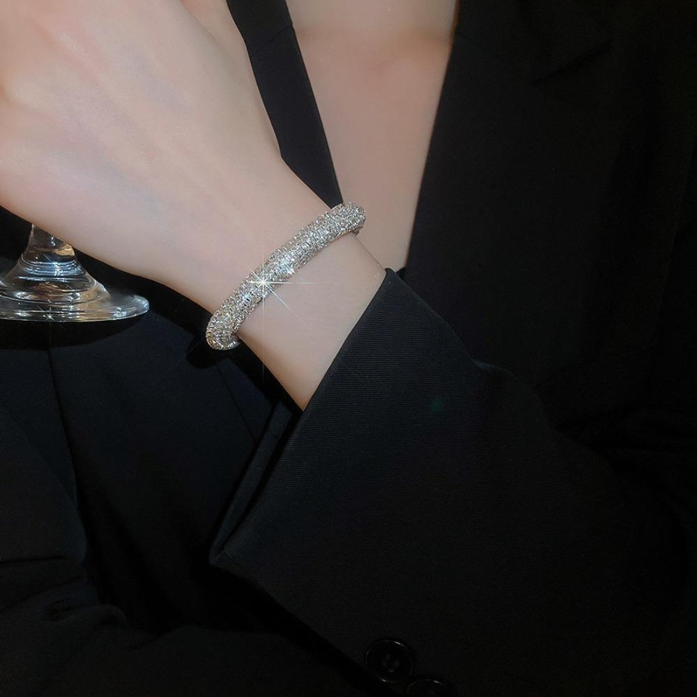 Gold Rhinestone Bangle Round Open Bangle Luxury Cuff Bracelet  Gift