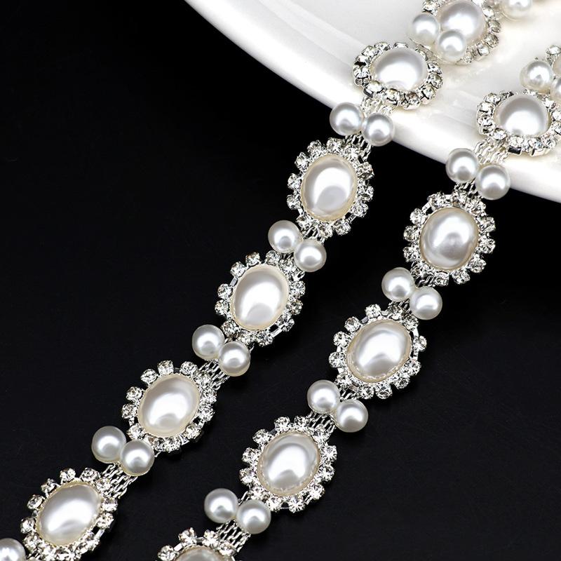 10Yards Rhinestone Chain Crystal Diamond Rhinestone Interval Pearl Chain Clothing Accessories DIY Wedding Party Decoration Gift