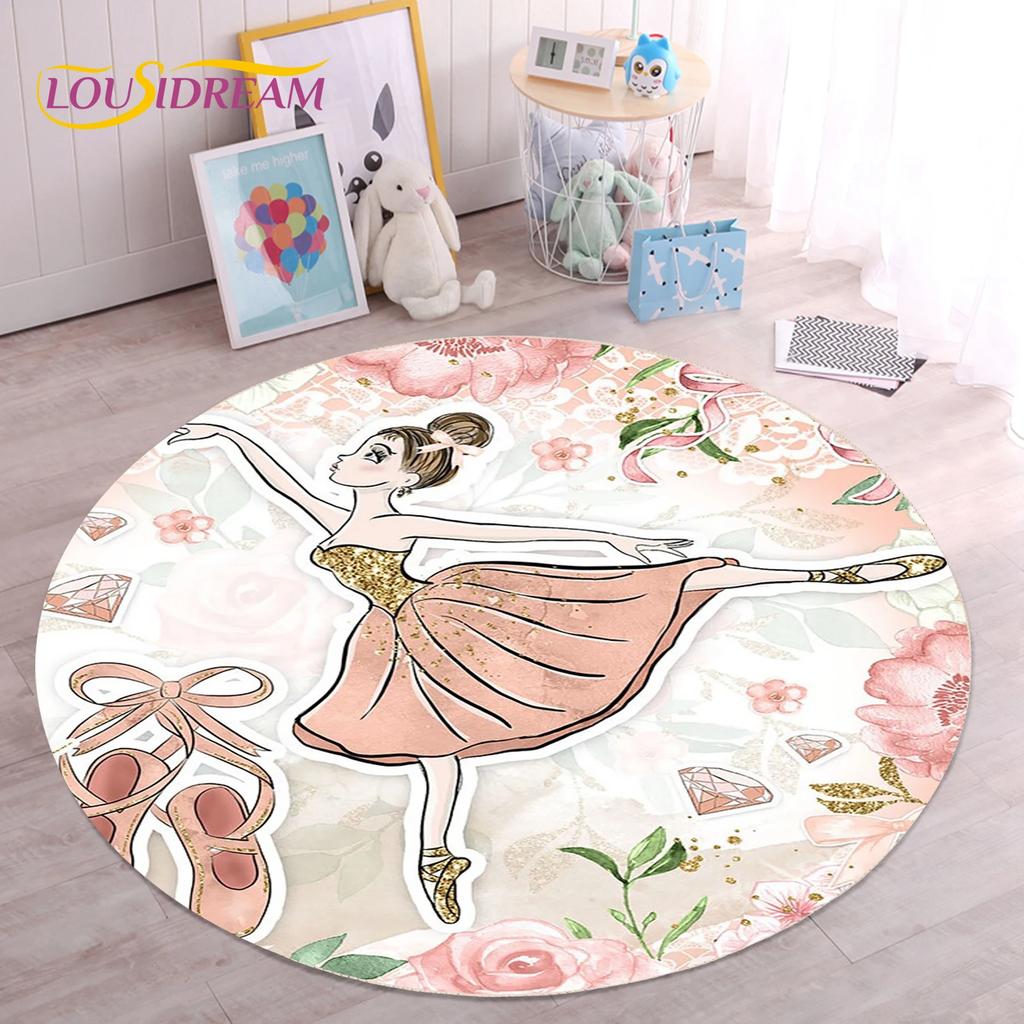 Cute Ballet Girl Ballerina Fairy Unicorn Cartoon Round Area Carpet Rug for Living Room Bedroom Kids Decor,Pet Area Rug Non-slip