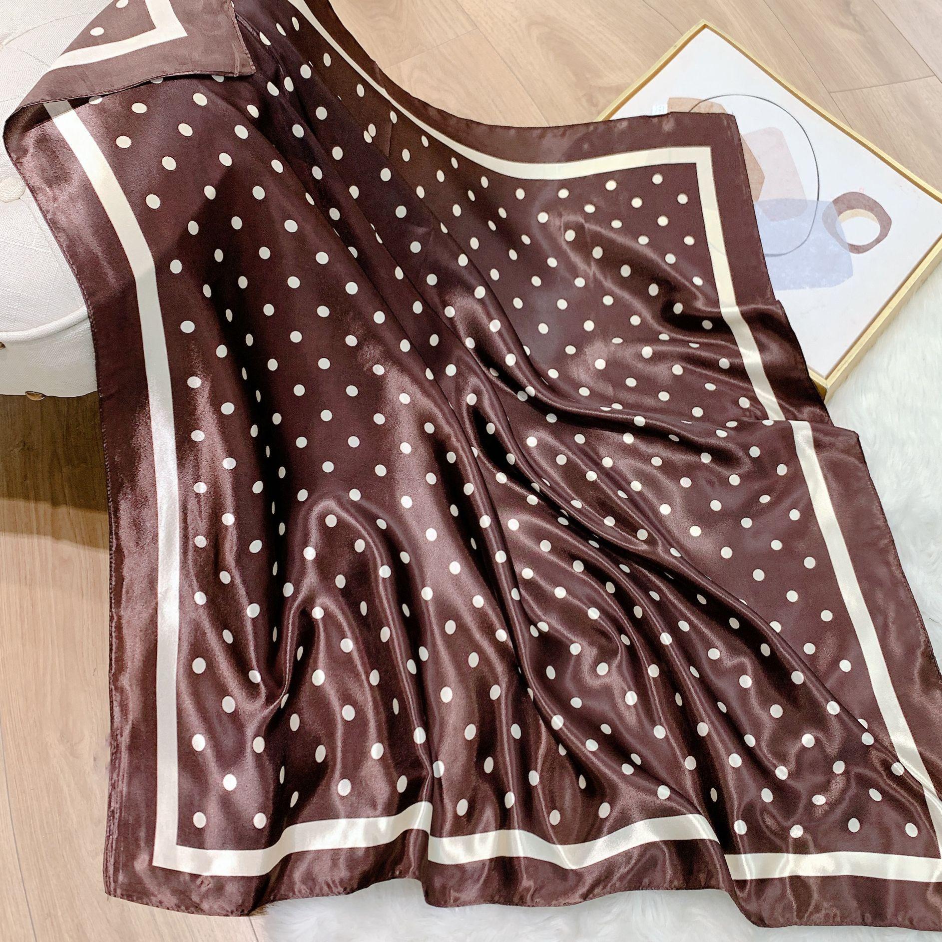 

Квадратный шарф с принтом в горошек для женщин, шелковая шаль, шейный платок, женские повязки для волос, повязки на голову, повязка на голову, атласный хиджаб, бандана 90x90cm