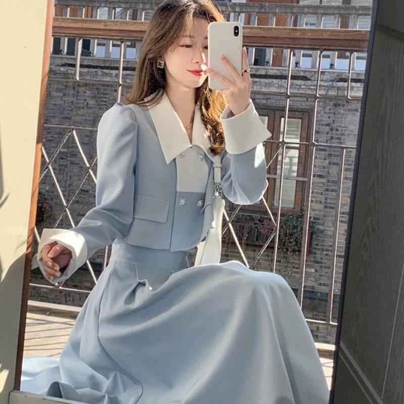 Women's 2025 French Style Two-Piece: Short Jacket & High-Waist Midi Skirt