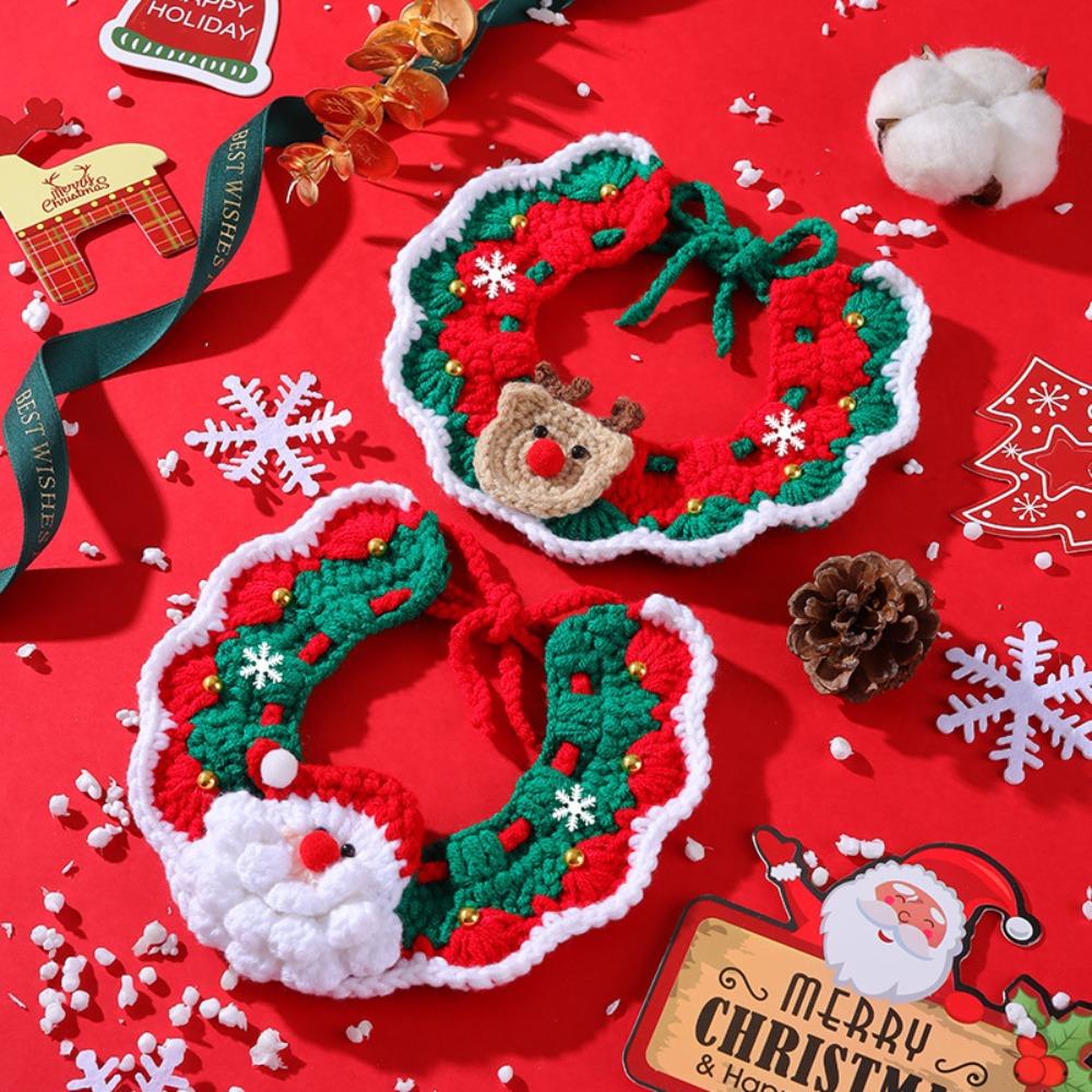 Weihnachts-Haustierhalsband Weich Handgestrickt Weihnachtsmann Haustierhalsbänder Mehrere Größen Weihnachts-Feiertagsdekoration Requisiten Haustierbedarf