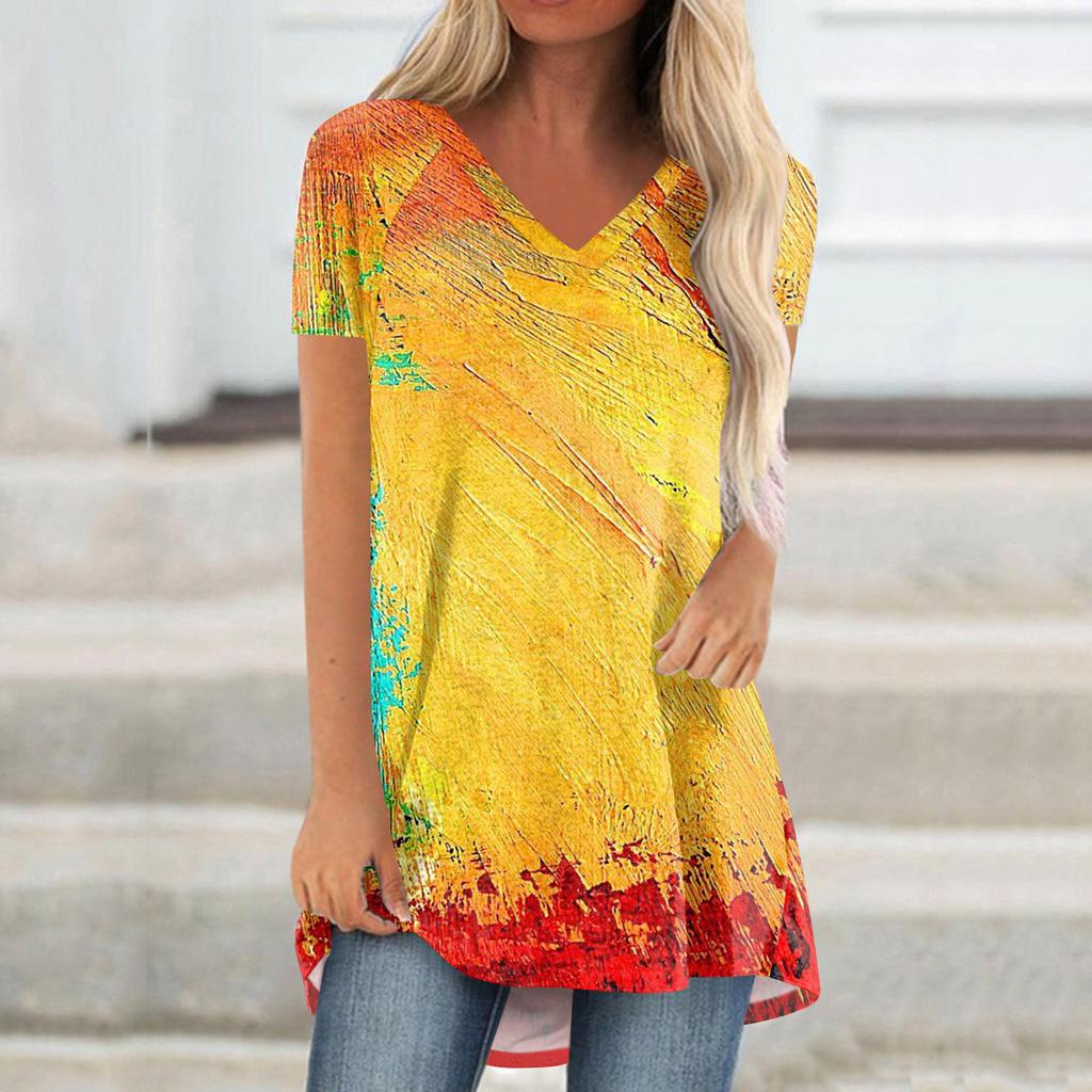 Ladies Short Sleeve Pleated Loose Tops Plus Size Casual Tops V Neck Short Sleeves Casual Summer T Shirts Ladies Tops T Shirts Shirts