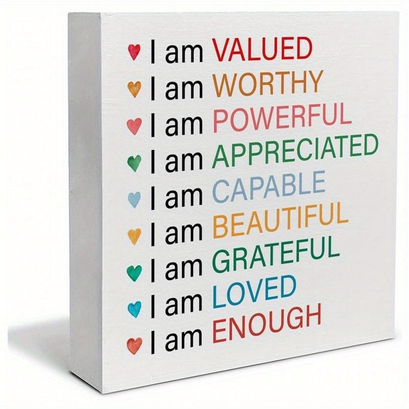 

I am Valued Wooden Sign. Positive affirmation block for desk, shelf or wall decor. чистый