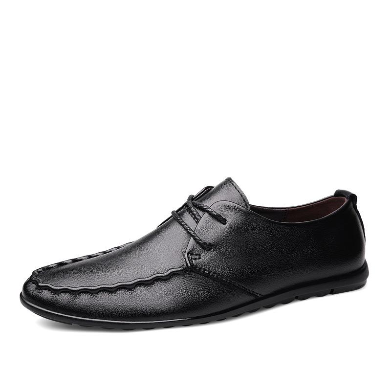 Men s Genuine Leather Moccasins - Lace-up Casual Work Shoes, Handmade, Large Size, Cowhide, Youth Style. 39 чёрный
