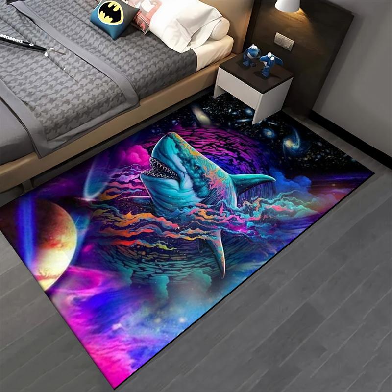 "Galaxy Shark Art Carpet with Space Planets and Vibrant Colors Design" Suitable for Use As an Anti-slip for Living Room Bedroom Sofas