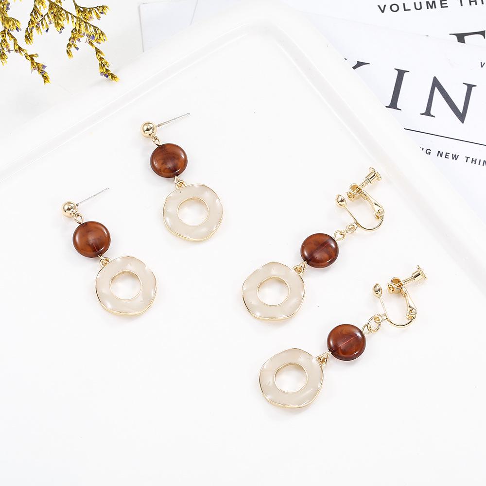 

S925 Silver Needle Retro Color Block Circle Ear Clips for Non-Pierced Ears 858