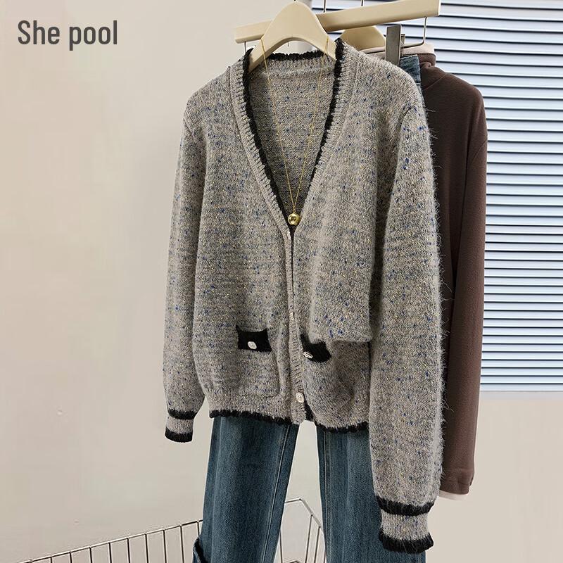

Women s Elegant V-Neck Wool Blend Knit Cardigan One Size