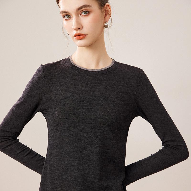 Women's Round Neck 100% Fine Wool Knit Top - Loose Slimming Fit