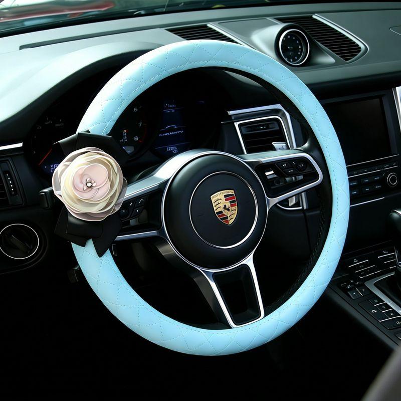 

Mastaria Genuine Leather Car Steering Wheel Cover for Women, Light Blue, Universal for All Seasons, Round D-Type 26 Red Round