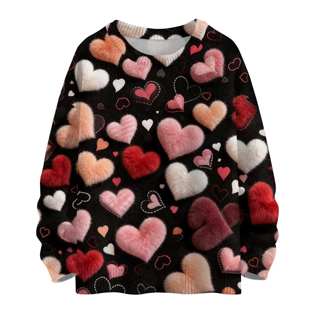 Women's Fashion Casual Long,Sleeve Valentine's Day Round,Neck Knit Pullover Top