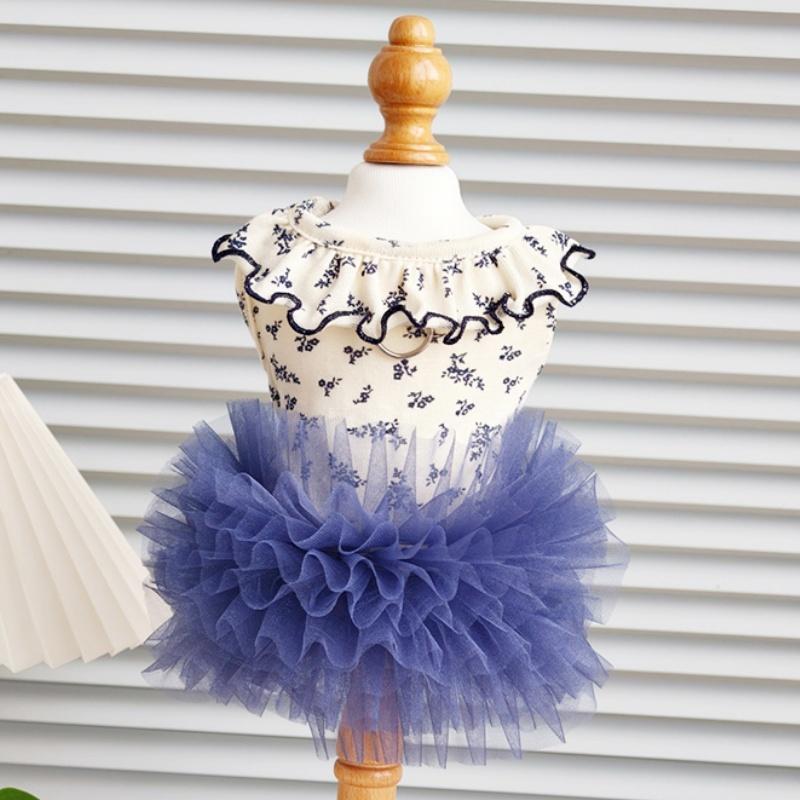 Floral Dog Dress Ruffle Cute Soft Dog Clothes Pet Top Fashion Puppy Tutu Skirt Lace Cat Vest Summer Pet Pullovers Poodle Costume