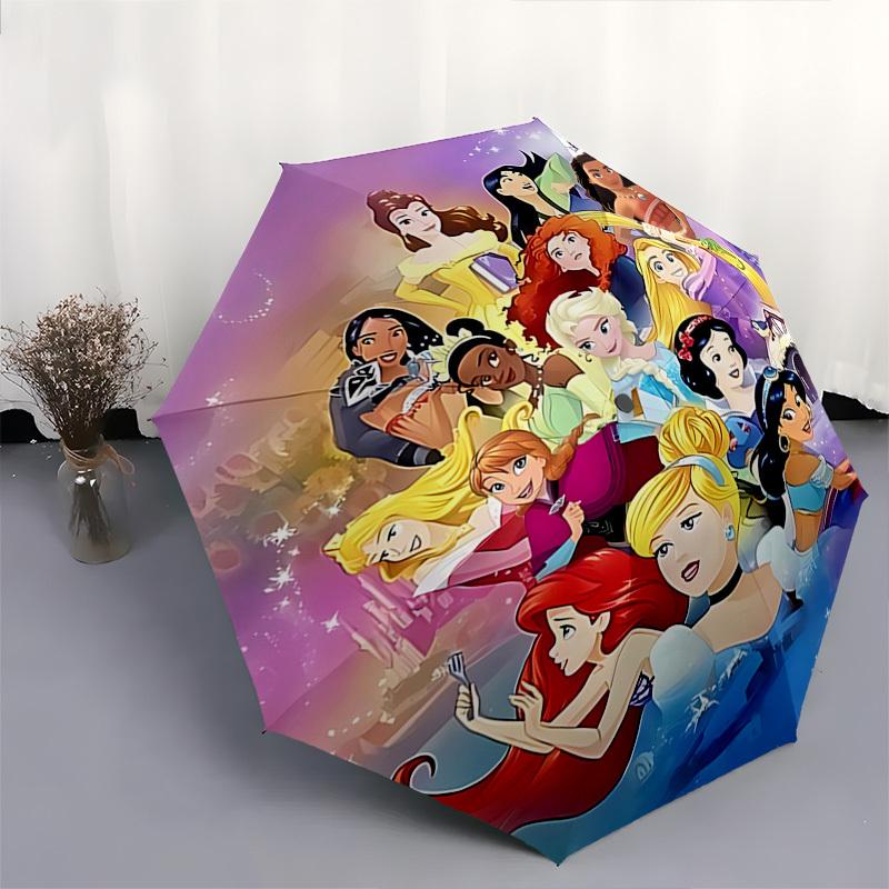 Disney Princesses, Fantasy Castle Themed Automatic Opening and Closing Umbrella, Brightly Colored 8-rib Portable Umbrella, Suitable for Men and Women,