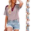 Women's Casual Short-sleeved V-neck Striped Color-blocked T-shirt/shirt