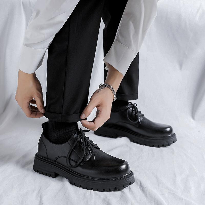 British style leather shoes Korean version round head thick sole heightening big head shoes leather versatile fashion tooling shoes men's 66103-R