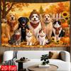 Autumn Pet Family Backdrop with Dogs, Cats, Pumpkins and Sunflowers for Thanksgiving and Pet Birthday Parties