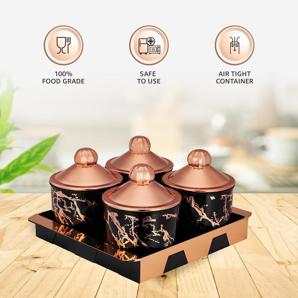 Air-Tight Dry Fruit Container Tray Set With Lid & Serving Tray, Airtight Plastic Storage Container Set 500 Ml | Set of 4, Black